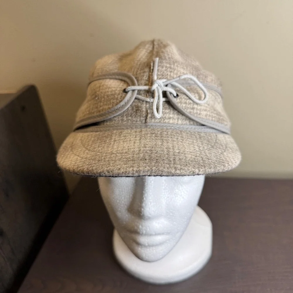Stormy Kromer The Original Cap Tan Gray Plaid Wool Ear Flap Hat Size 6 3/4 USA